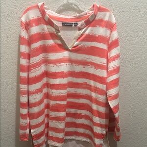 Susan Graver Coral and White V-Neck Top
